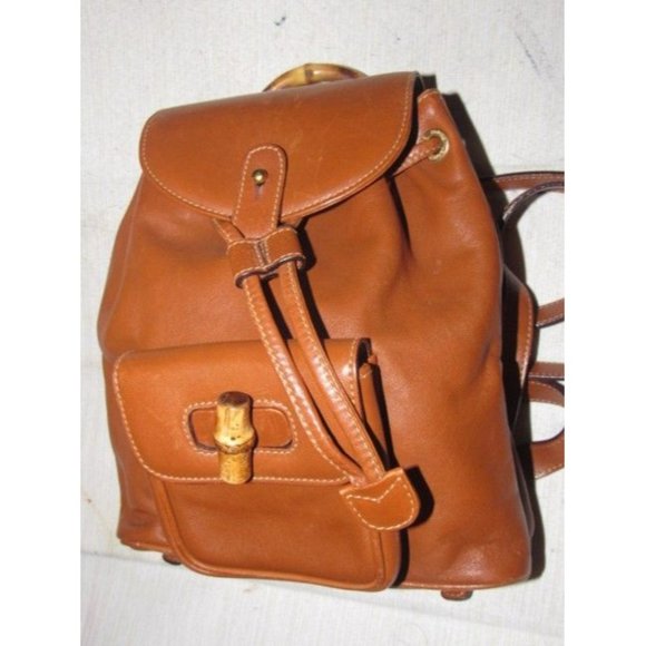 Gucci Drawstring Top Bamboo Line Bamboo Handle And Straps Brown Leather Backpack - Picture 12 of 12